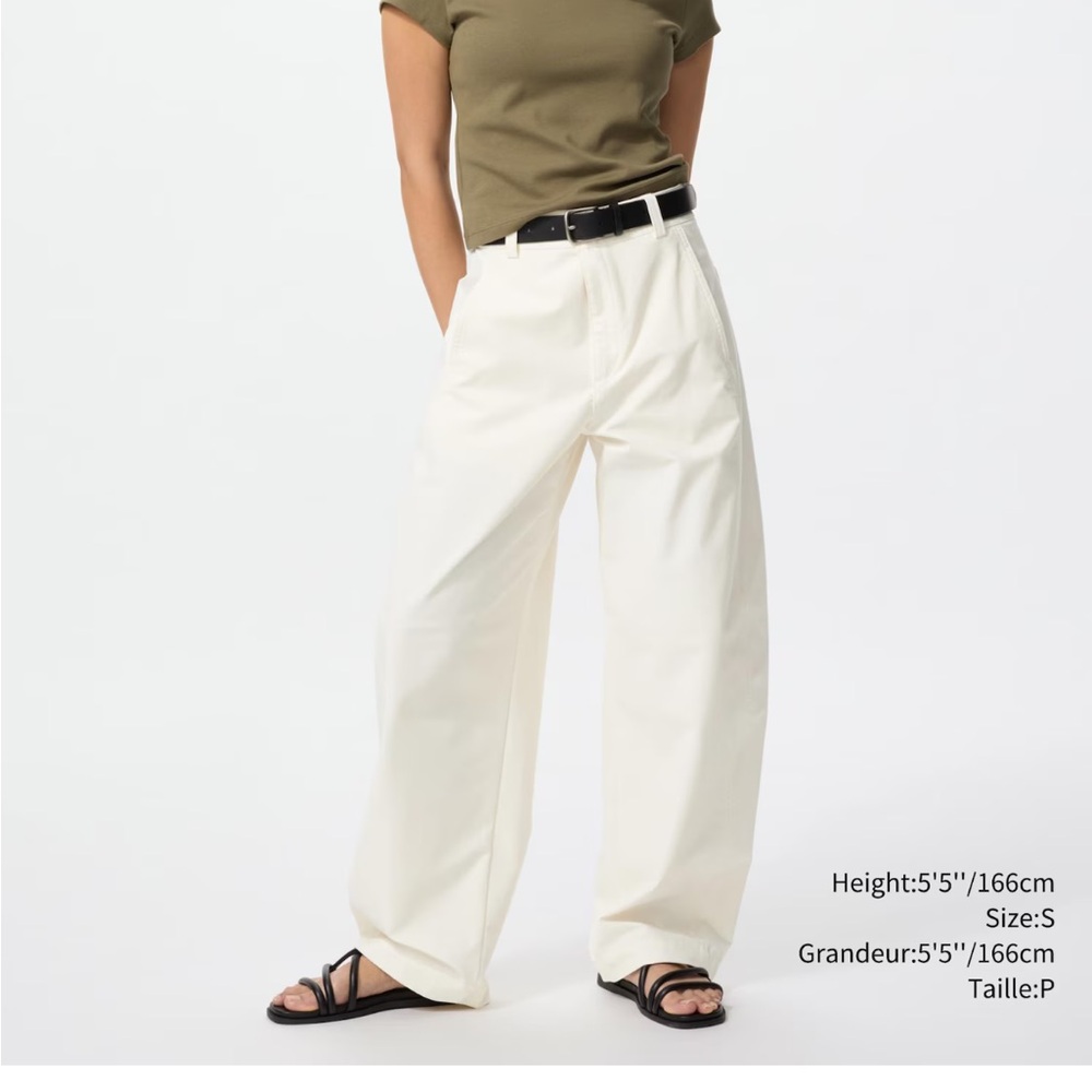 Uniqlo White Barrel Leg Pants